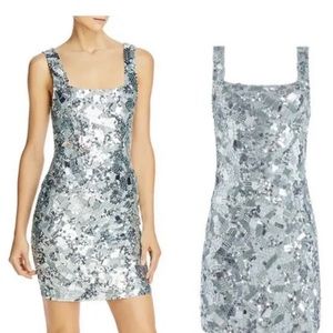 New With Tag Alice + Olivia Addie Ice Light Blue Sequin Beaded Cocktail Dress